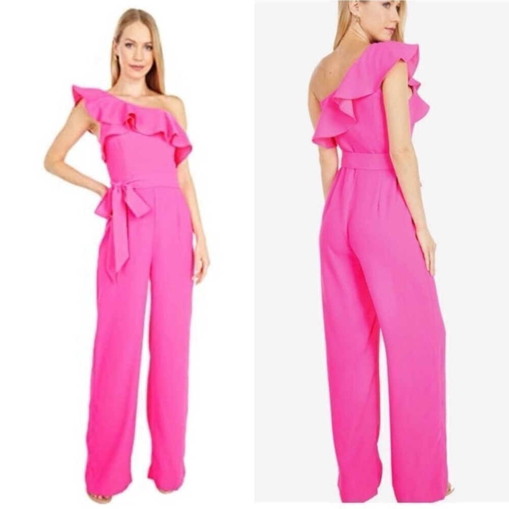 Lilly Pulitzer Lyra One Shoulder Ruffle Jumpsuit Berry Size 12 - Picture 1 of 9